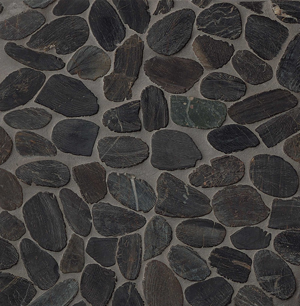 Creekside Panther Black Sliced Pebbles, Black Pebble Tile